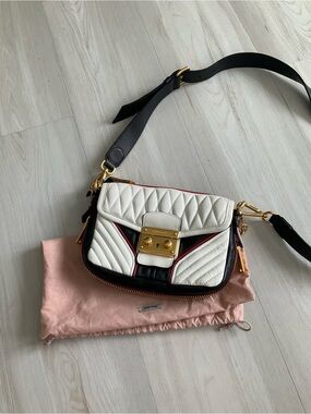 Miu Miu White black and red Quilted Leather Crossbody Bag with Black Strap